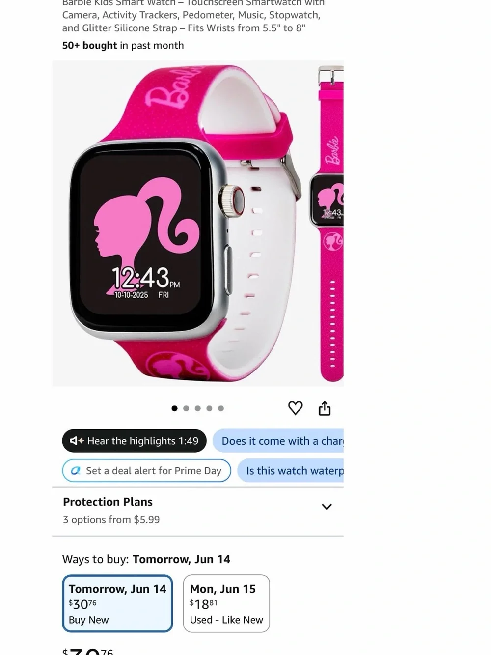 Barbie Hot Pink and White Kids Smartwatch